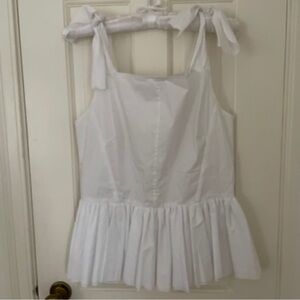 Katie Ermilio Pleated Peplum Cotton Sleeveless Top, White, 10